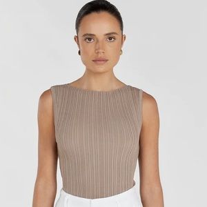 DISSH Taupe Ribbed Sleeveless Top